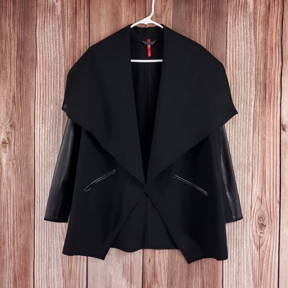 Spanx Womens Small Drape Front Jacket Very Black Convertible Faux Leather 50176R - Picture 7 of 14
